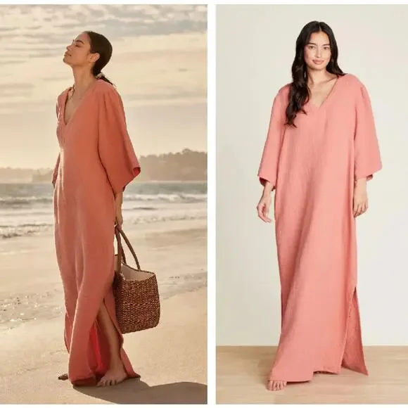 BAREFOOT DREAMS Malibu Sun Soaked Crinkle Cotton Gauze Caftan Maxi Dress {II26} - Picture 1 of 9